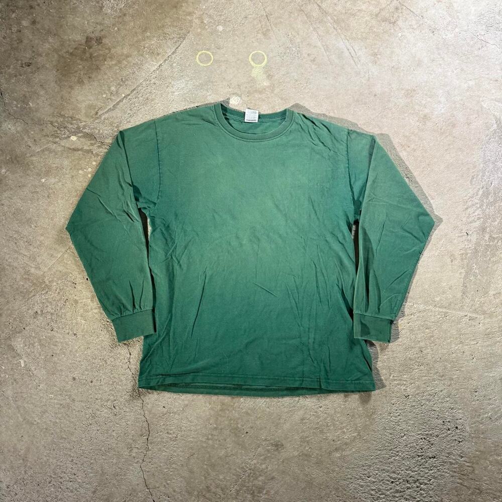 Y2K Fruit of the Loom Green Long Sleeve Cotton T-Shirt